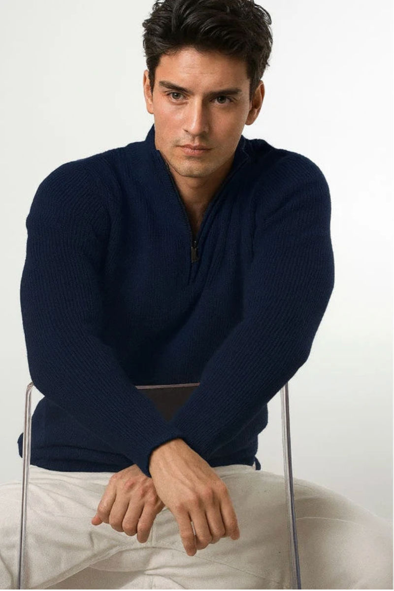 Men’s Half-Zip Knit Sweater – Minimal Style