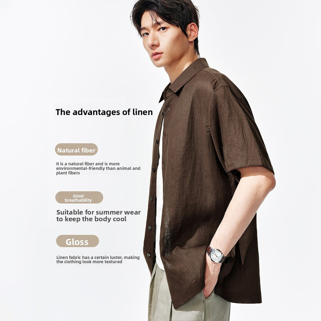 French Linen Short Sleeve Shirt for Men