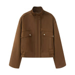 Stand up collar long sleeved zipper motorcycle jacket for women