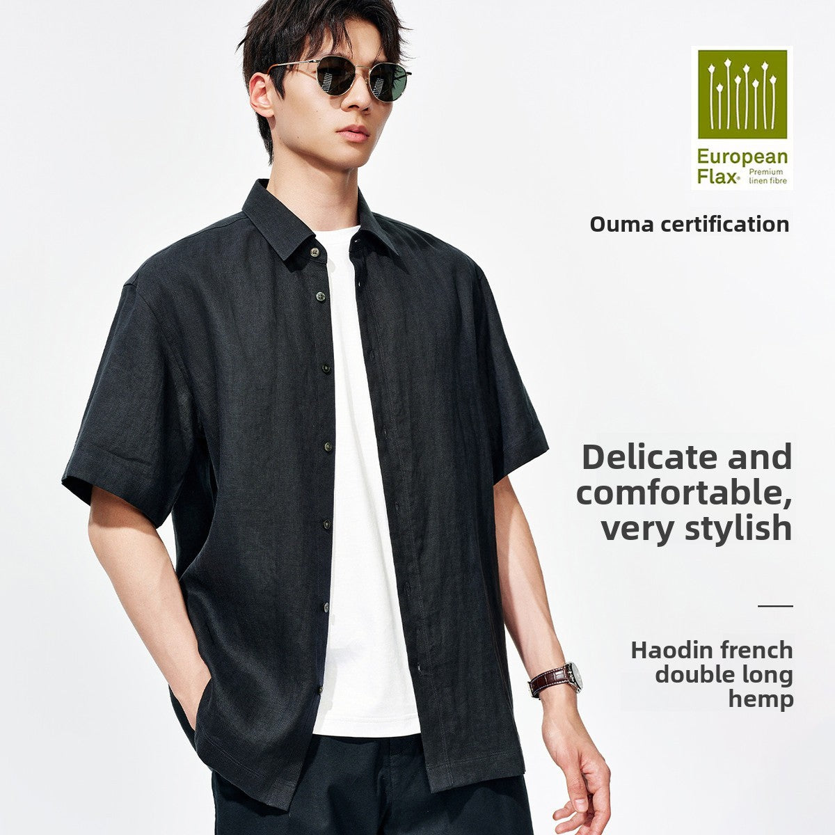 French Linen Short Sleeve Shirt for Men