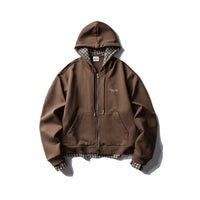 Spliced Hooded Cardigan Sweatshirt Unisex