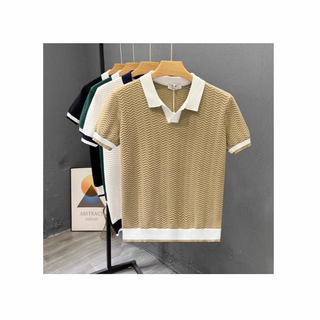 Mens Casual Knitted Polo Shirt