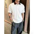 Mens Ice Silk Striped Half-Zip Polo Shirt Slim Fit Knitwear