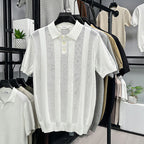 Mens Striped Knit Polo Shirt