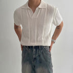 Open-weave mesh texture knitted short-sleeved Polo shirt