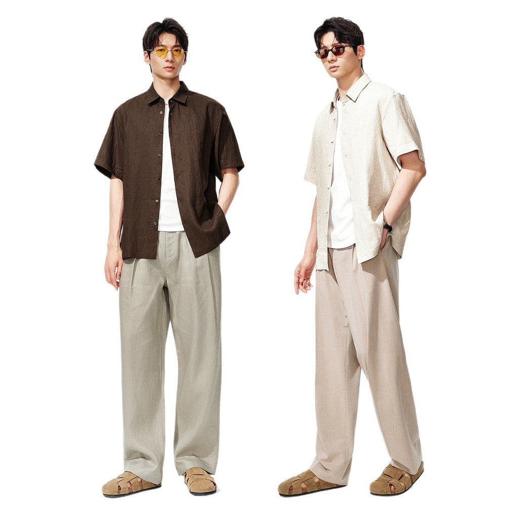 French Linen Short Sleeve Shirt for Men