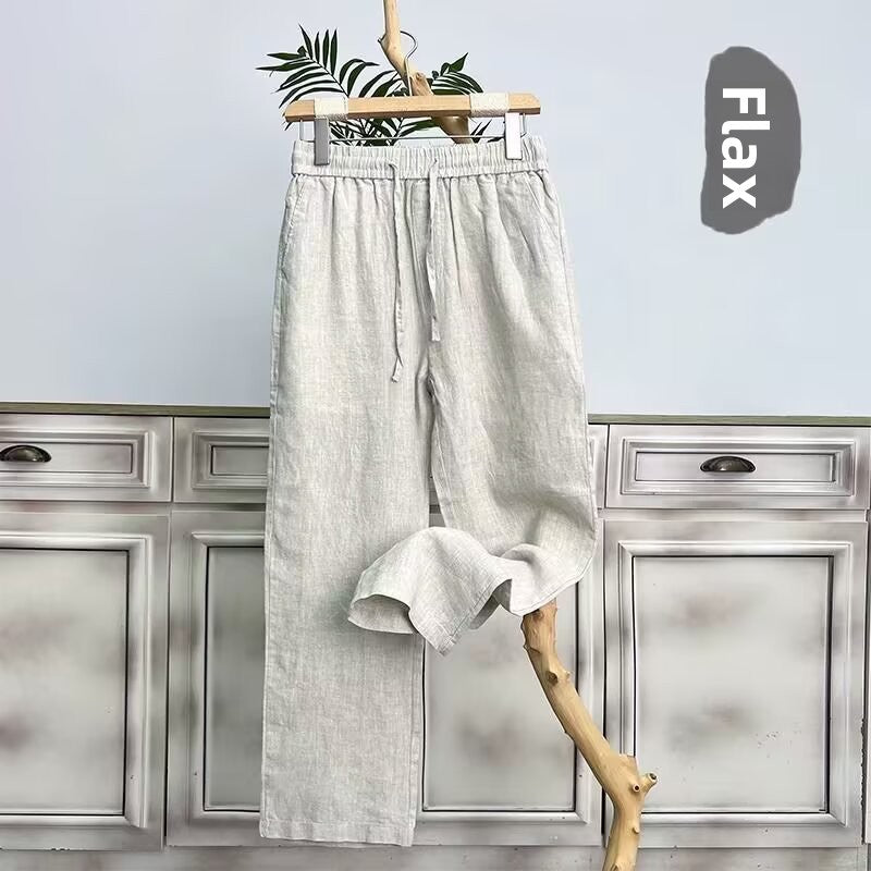 Men's Pure Linen Casual Straight Leg Pants