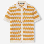 Mens Quick Dry Hollow Jacquard Ripple Knit Polo Shirt