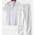 Mens Solid Color Short Sleeve Shirt and Pants Set