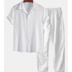 Mens Solid Color Short Sleeve Shirt and Pants Set