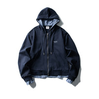 Spliced Hooded Cardigan Sweatshirt Unisex