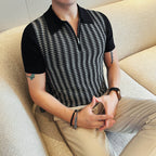 Men Slim Fit Jacquard Half Zip Polo Shirt