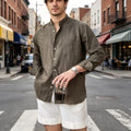 Men's Casual Linen Shirt Long Sleeve Breathable