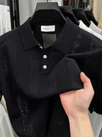 Mens Striped Knit Polo Shirt