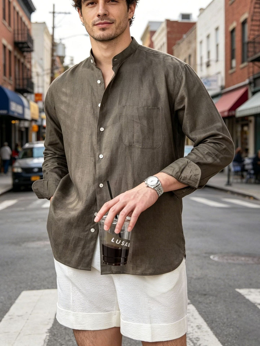 Men's Casual Linen Shirt Long Sleeve Breathable