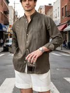 Men's Casual Linen Shirt Long Sleeve Breathable