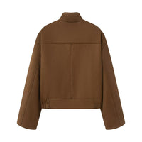 Stand up collar long sleeved zipper motorcycle jacket for women