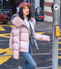 Manteau Duvet Femme Hiver avec Col en Fourrure