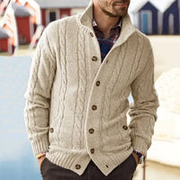 Nouveau Cardigan à Col de Revers pour Hommes, Manches Longues en Jacquard