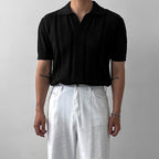 Open-weave mesh texture knitted short-sleeved Polo shirt