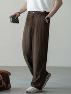 Linen Straight-Leg Casual Trousers