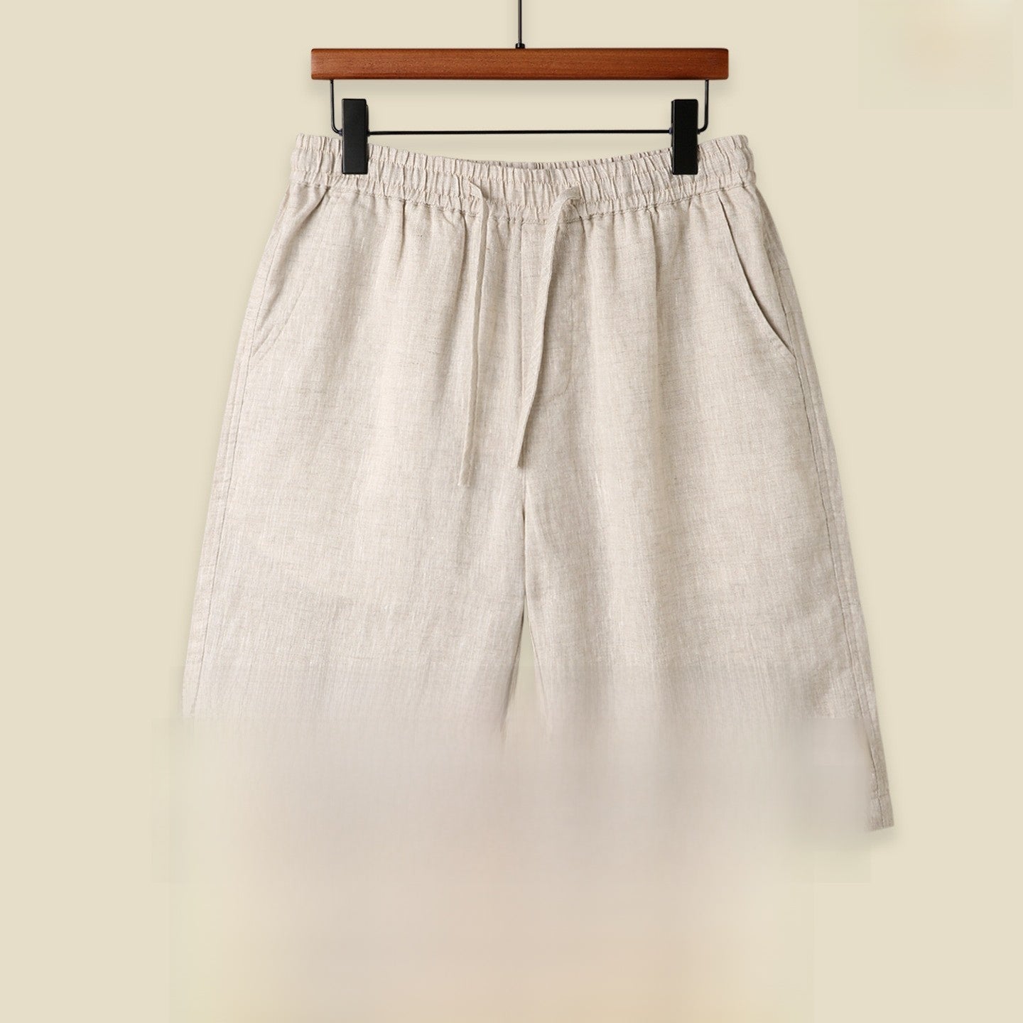 Mens Pure Linen Shorts Drawstring Casual Summer Shorts Breathable Lightweight