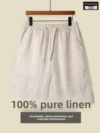 Mens Pure Linen Shorts Drawstring Casual Summer Shorts Breathable Lightweight