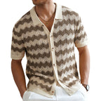 Mens Quick Dry Hollow Jacquard Ripple Knit Polo Shirt