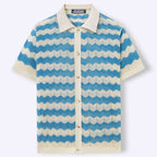 Mens Quick Dry Hollow Jacquard Ripple Knit Polo Shirt