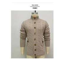 Nouveau Cardigan à Col de Revers pour Hommes, Manches Longues en Jacquard