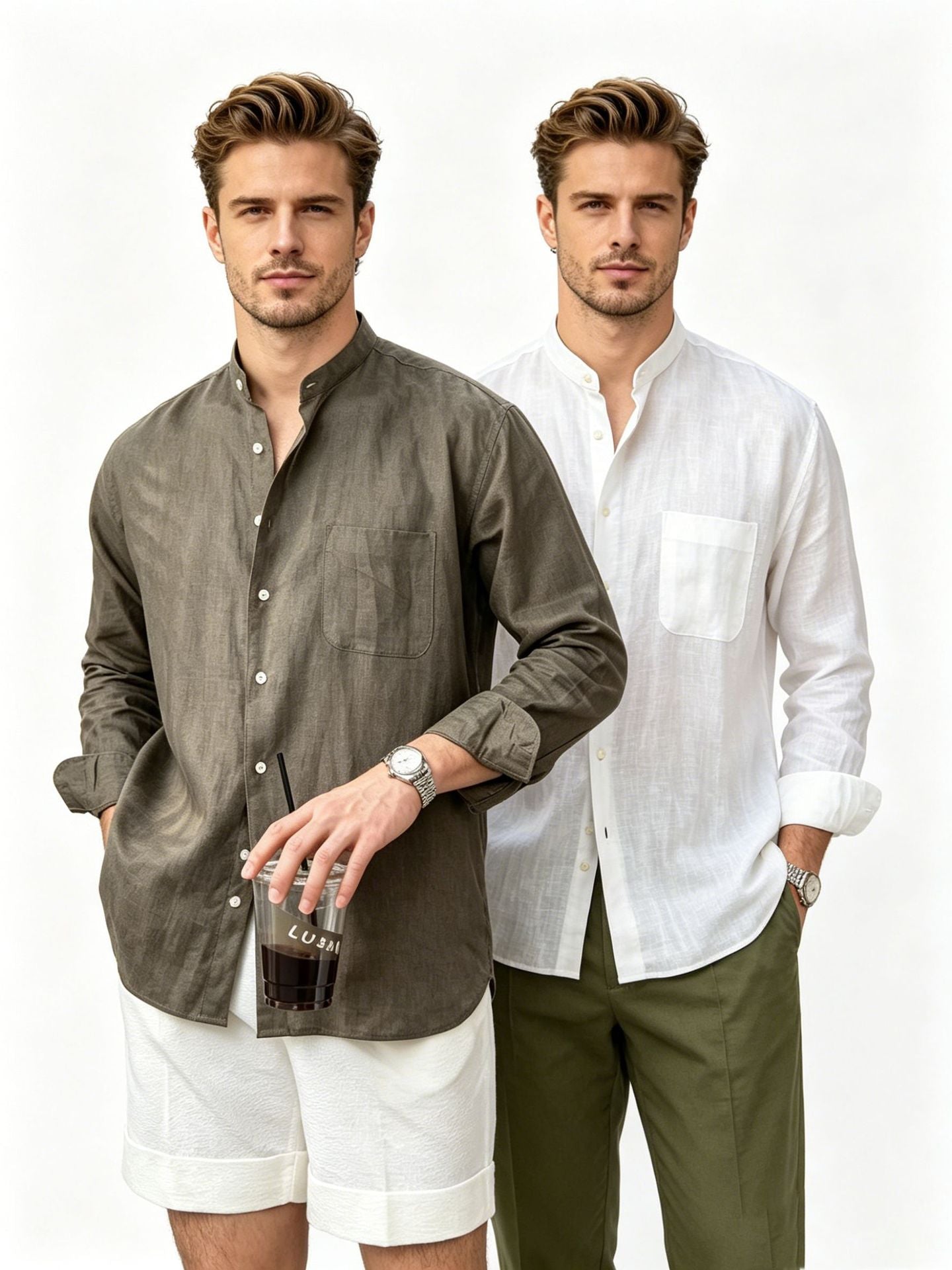 Men's Casual Linen Shirt Long Sleeve Breathable
