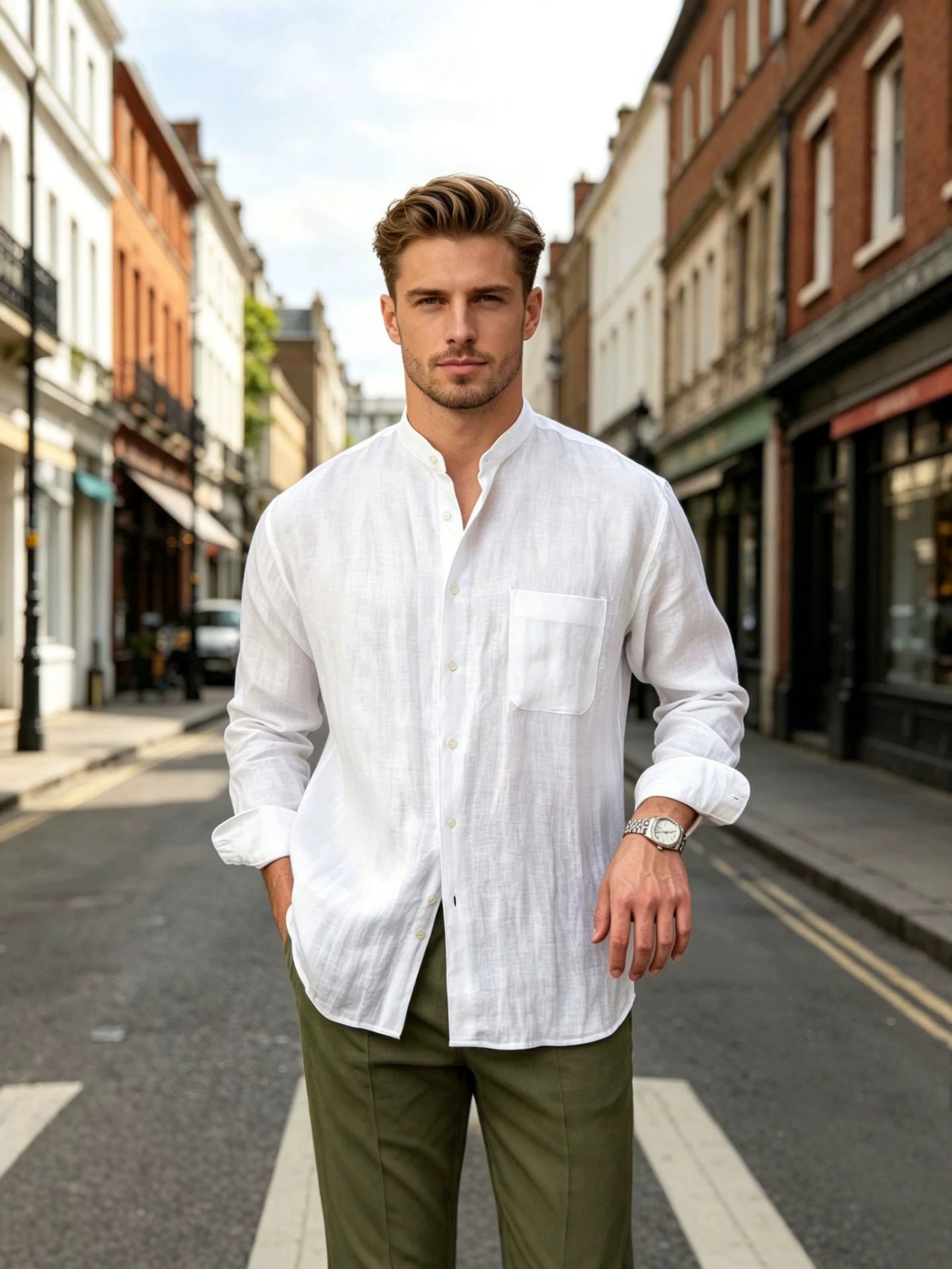 Men's Casual Linen Shirt Long Sleeve Breathable