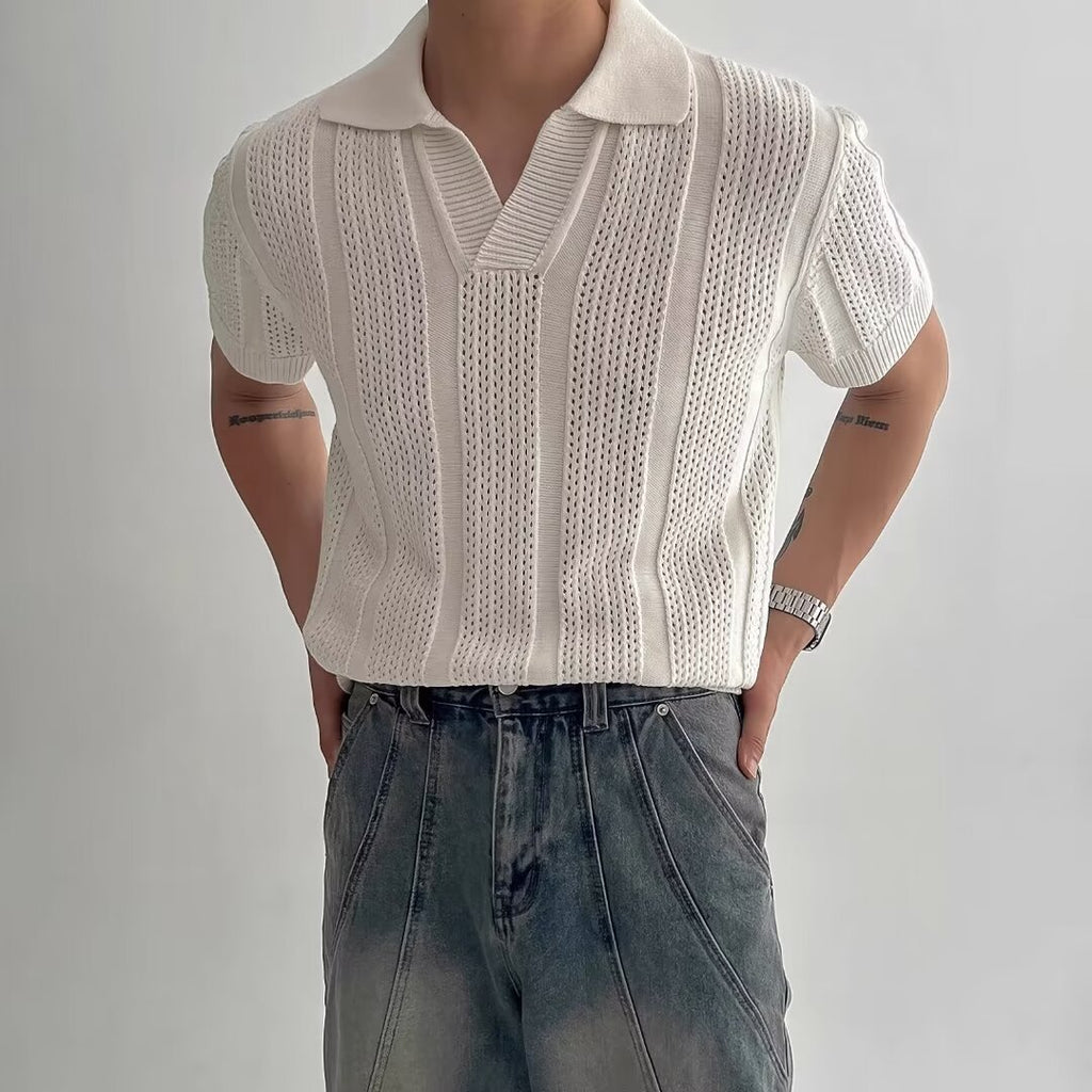 Hollow Mesh Knit Mens Polo Shirt
