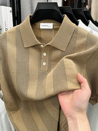 Mens Striped Knit Polo Shirt