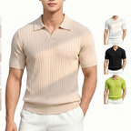 Mens Ice Silk Striped Half-Zip Polo Shirt Slim Fit Knitwear