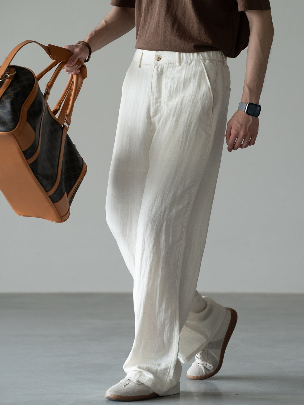 Linen Straight-Leg Casual Trousers