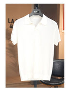 Men's Vintage Mulberry Silk Blend Draped Seagull Collar Polo Shirt