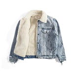 Veste en jean d'hiver pour homme en laine d'agneau délavée