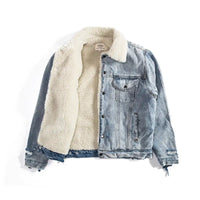 Veste en jean d'hiver pour homme en laine d'agneau délavée